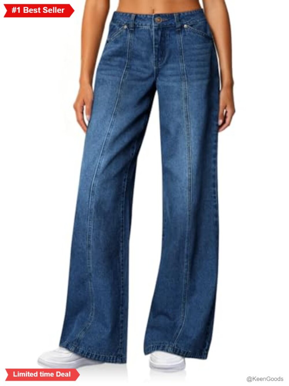 High Waisted Wide Leg Stretchy Jeans Front Seam Baggy Denim Pants